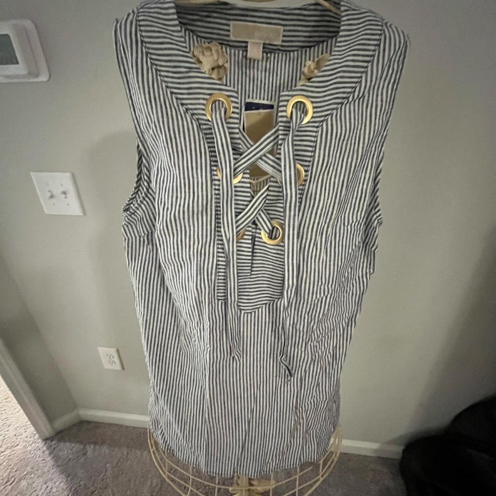 Michael Kors Striped Sleeveless Top with Gold Details